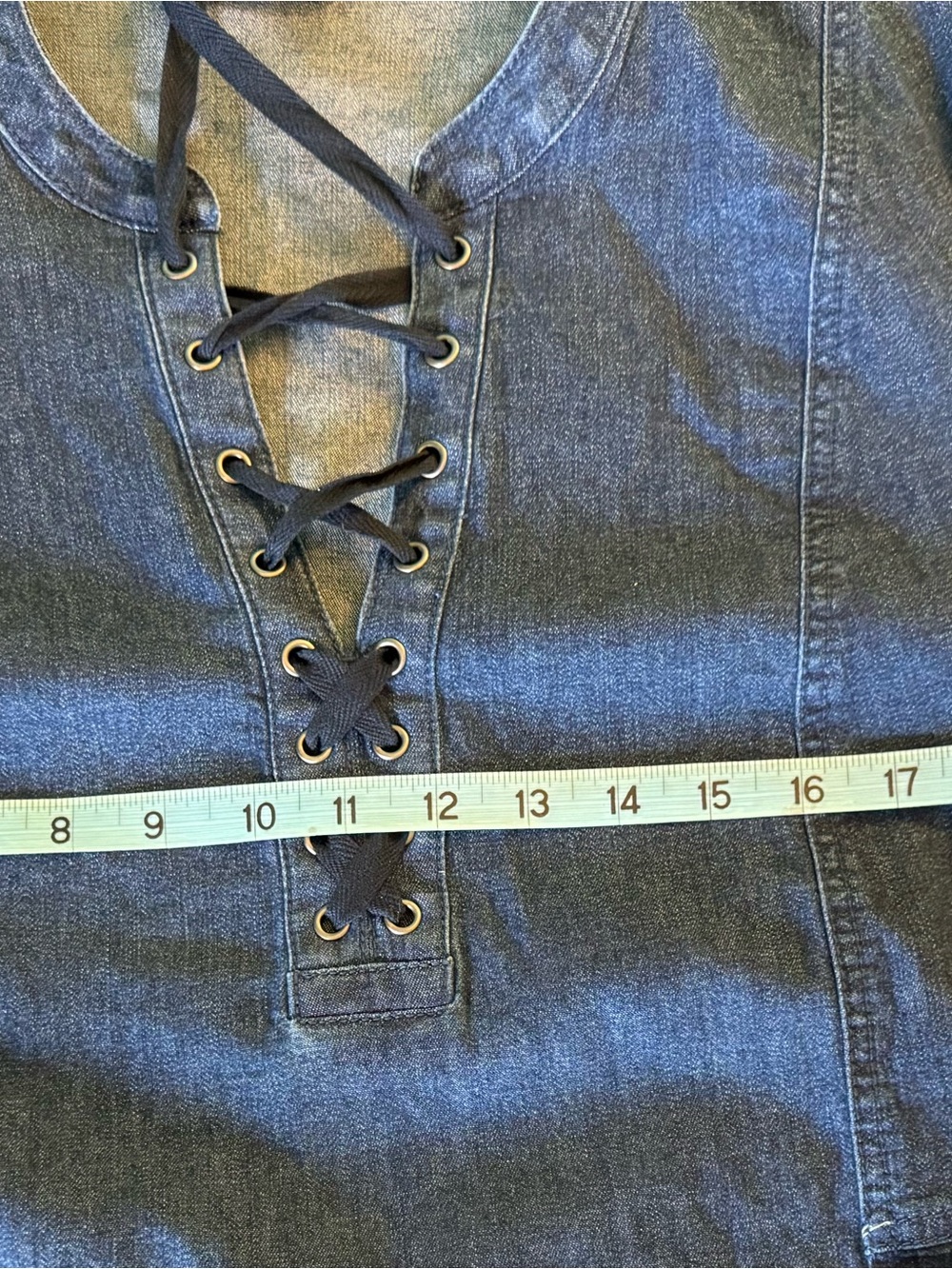 J. Jill Indigo Denim Lace-Up Long Sleeve Raw Hem Dress L, NWT - Picture 7 of 11